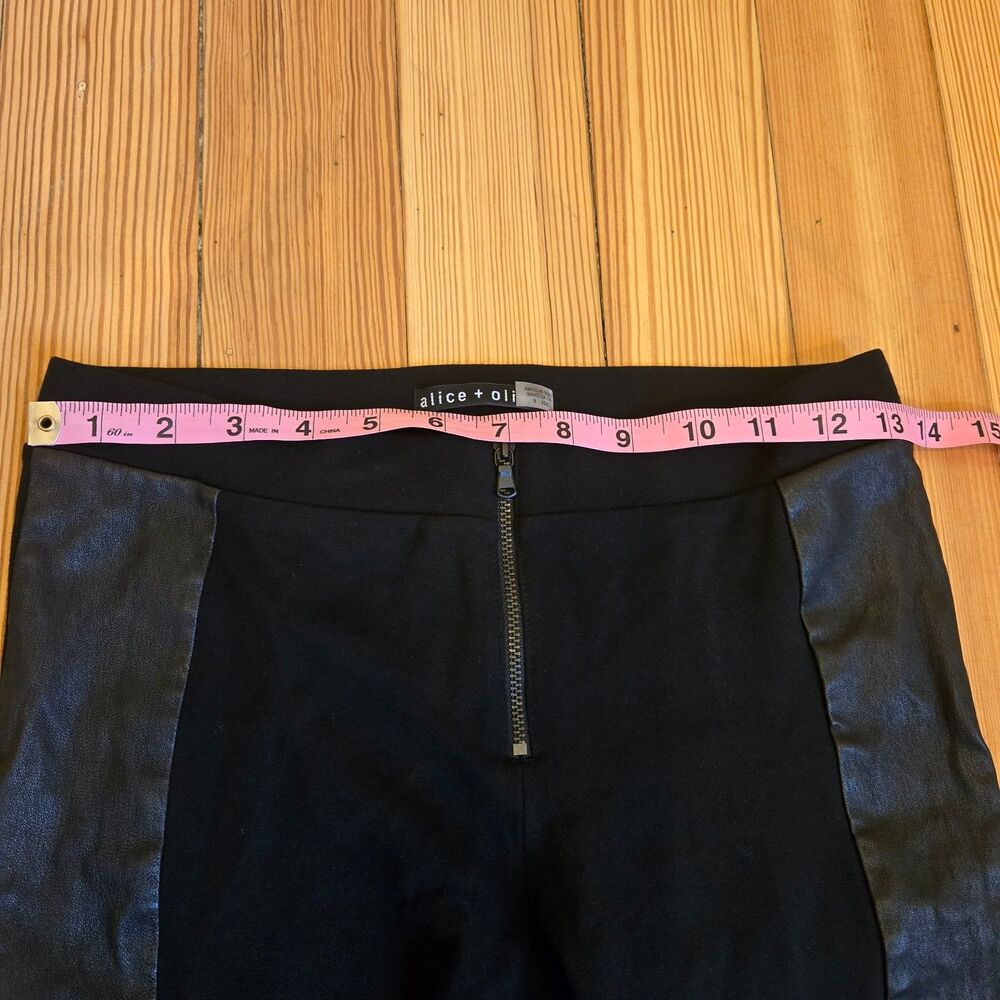 Alice + Olivia Women Leggings Skinny Pants Leather Panels Black Size 6 Moto Edgy - Picture 8 of 14